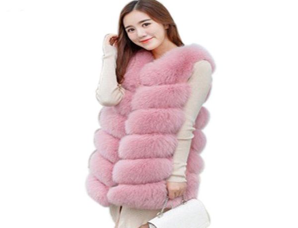 Savabien luxe grande taille fausse fourrure Gilet femmes sans manches longue fourrure Gilet hiver fausse veste veste femme rose vests8714133