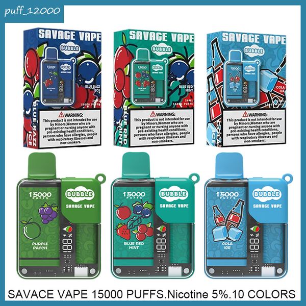 Savage Bubble 15000 Puff 15k Poco Vape Jetable 28 ml vapes d'usine Chine Verrouillage enfant Écran intelligent intégré 650 mAh Batterie rechargeable vapes