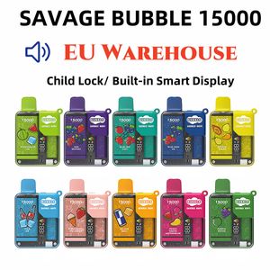 SAVAGE BUBBLE Puff 15000 vape wegwerp 28ml Voorgevulde Smart Display vapers Kinderslot E-sigaret Verstelbare Power Mesh Coil 650mAh Oplaadbaar vs puff 9k elf bar