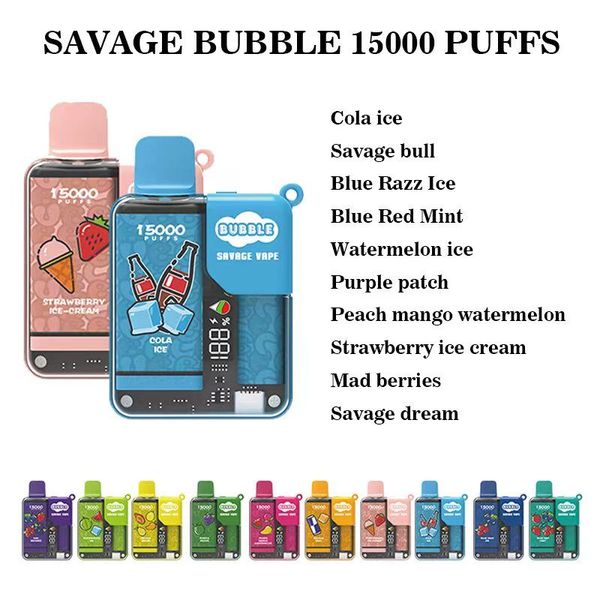 Savage vape bubble 15000 inhalaciones vapes puff desechable 12000 10000 8000 randm tornado e cigarrillo recarga batería carros precargados puff 12k 10k 8k vaper 15k