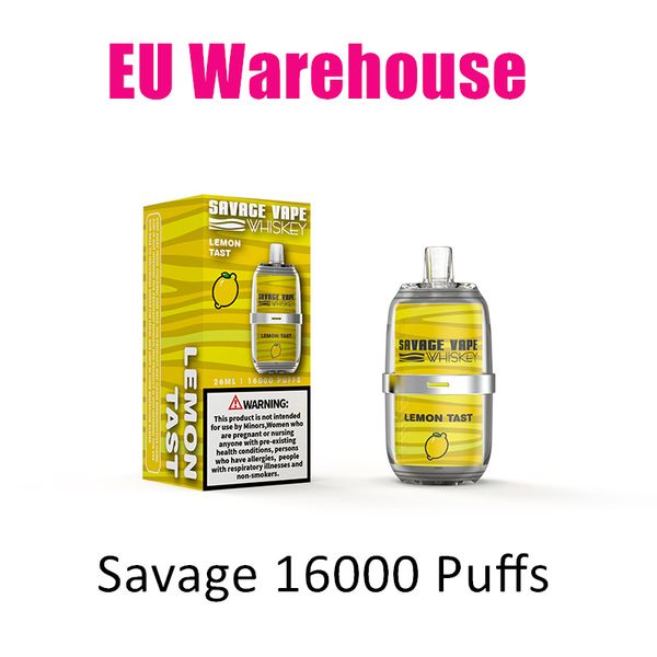 Vape Vape Savage Whisky jetable 16000 Puffs Puff 9000 28 ml Cigarettes jetables E 650mAh Batterie PEN POUR AIR AIR FLOW 10 FLAVORS 2% 3% 5% Dispositif rechargeable