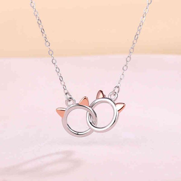 Savannah di cartoon chat collier S925 argent sterling jimei meilleur ami sonner creux bijoux cool