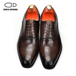 SAVIANO Oncle Brogue Oxford Mens Robe Fashion Wedding Best Man Shoe Handmade Business Office Designer Chaussures en cuir Men B