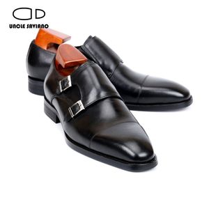 Saviano Oncle Double Monk Straps Office Business Mode en cuir authentique Chaussures robes formelles faites à la main pour hommes Designer B