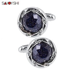 SAVOYSHI mode bleu ciel étoilé pierre boutons de manchette pour hommes de haute qualité marque cristaux bijoux cadeau de mariage gravure gratuite nom 240130