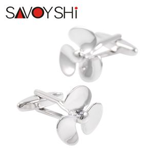 Savoyshi mode Franse shirt manchetknopen voor heren hoge kwaliteit knoppen zilveren kleur propeller mes manchet links gratis snijnaam