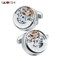 Savoyshi Functional horloge beweging voor herenhemd manchet Steampunk mechanische versnellingen manchetknopen hoge kwaliteit merk sieraden