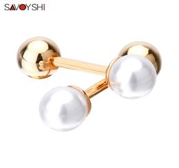 Savoyshi Luxe Pearls Cufflinks For Mens Women Hoge kwaliteit Ball Cuff Links Wedding Brader Gift Fashion Brand Men Jewelry5643282