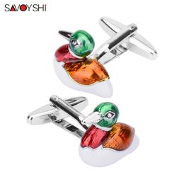 Savoyshi Mandarijn Duck Love Cufflinks For Men Shirt Cuffs Hoogwaardige Ema Cuff Links Wedding Grooms Geschenk mannelijke sieraden