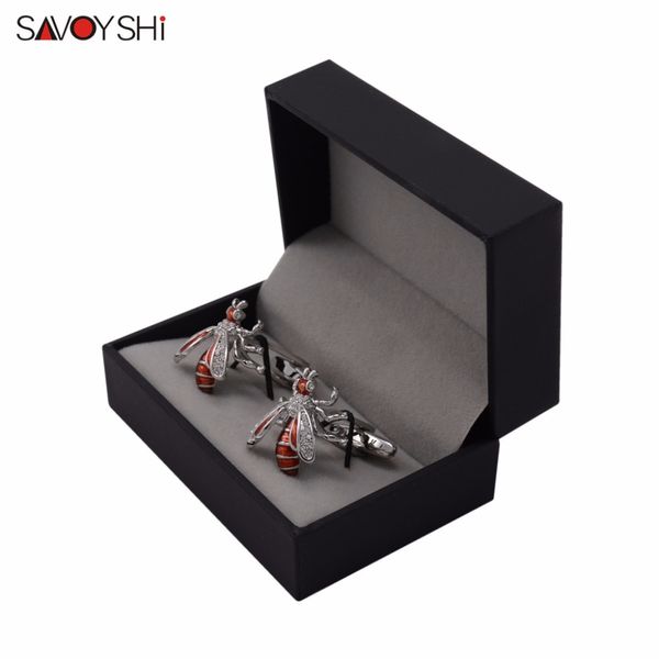 SAVOYSHI nouveauté 3D abeilles boutons de manchette pour hommes chemise marque boutons de manchette rouge émail cristal animaux boutons de manchette mode hommes bijoux