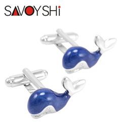 SAVOYSHI boutons de manchette baleine pour hommes chemise marque boutons de manchette haute qualité bleu émail animaux boutons de manchette mode hommes bijoux cadeau 3687519