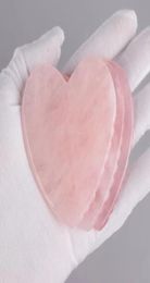 Diente de sierra en forma de corazón Cuarzo rosa Gua Sha Herramienta de masaje Masajeador de piedra de cristal natural para el cuidado de la cara de los ojos Raspador de jade Belleza Health9670797