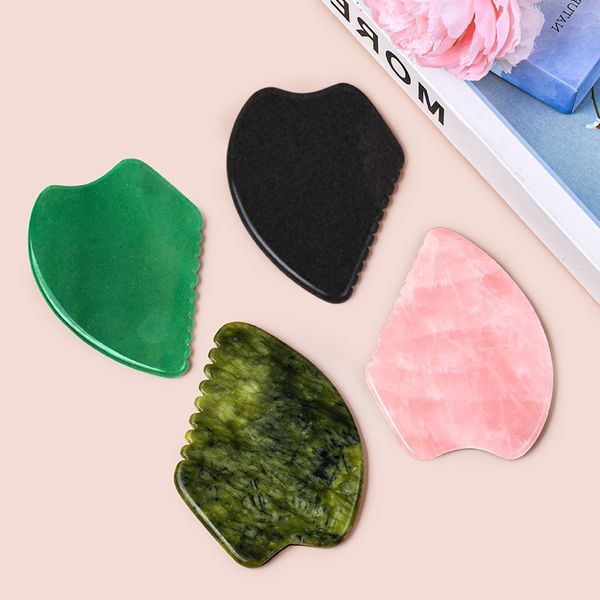 Sawtooth Jade Stone Gua Sha Massage Board Natural Rose Quartz Guasha Plaque Jade Face Massageur Scraphers Tools For Face Neck Back Body