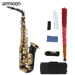 Saxofón Ammoon Eb Alto Saxofón de latón Gold Lacqueed E Flat Sax 82Z Tipo de llave Instrumento de viento de madera con guantes de cepillo de limpieza Caja acolchada