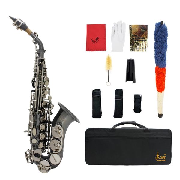 Saxophone bb soprano saxophone sax matériau en laiton nickel plaqué instrument à vent avec gants de carasse de transport.