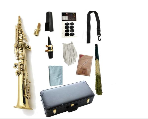 Saxophone Marque New Jupiter JPS747 Brass Gold Lacquer Soprano Straight Pipe Saxophone B Instruments de sax plat avec boîtier de boîtier