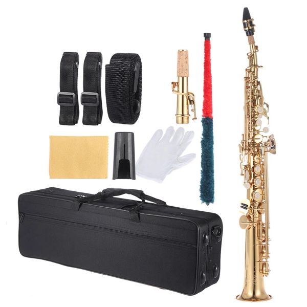 Saxophone en laiton droit soprano saxophone bb b instrument à bois plat motif de carle de coque naturelle avec boîtier de transport sax