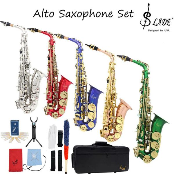 Saxophone eb alto saxophone laiton sier plaqué instrument de bois professionnel e sax plat avec sangle