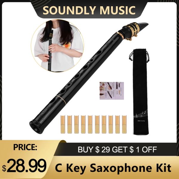 Saxophone Hixing C Key Key Set Set Set Mini Pocket Saxophone Sax Kit ABS MATÉRIAU avec des embouchures 10pcs Anchers portant le sac noir