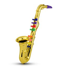 Saxofoonsaxofoon Kinderen ABS METALLISCHE GOUDSAXOPHONE MET 8 Gekleurde toetsen Sax