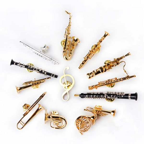 Saxophone forme de trompette épingle française Brooch violoncelle violon avec cas de cas de musique cadeau d'anniversaire Noël 240412