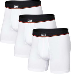 SAXX Sous-vêtements pour hommes - Sous-vêtements à coins plats en coton élastique non-stop - Ensemble de 3 sacs intégrés et culottes intérieures avant pour hommes
