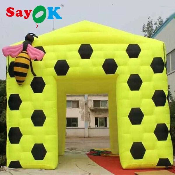 Sayok Gigante Inflable Bee Cube Carpa Cartoon Yellow Bee Carpa Cabina de Fotografía Inflable con 2 Abejas para Ventas Actividades Fiestas Bodas