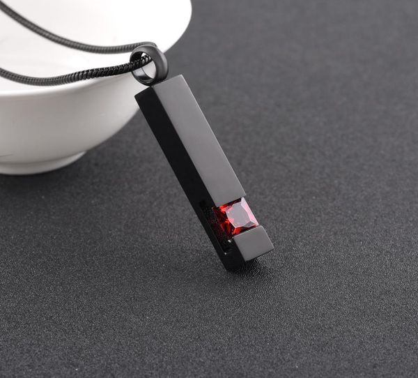 SB0007 Red Birthstone Inlay Bar Negro Collar de cremación Grabado personalizado cremación Human Costenería Funerario Urna Cinero 364904