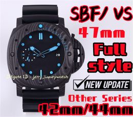 SBF / Vs Luxury Men's Watch PAM1616 Koolstofvezel, 47 mm alle series Alle stijlen, exclusieve P90 -beweging, er zijn 42, 44 mm andere modellen, 316l fijn staal