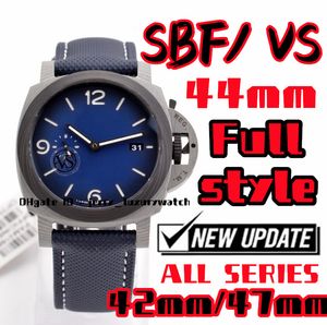 SBF / Vs Luxury Men's Watch PAM1663 koolstofvezel, 44 mm alle series alle stijlen, exclusieve P90 -beweging, er zijn 42, 47 mm andere modellen, 316l fijn staal