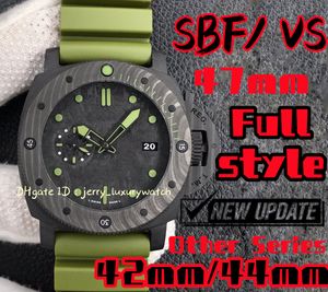 SBF / Vs Luxury Men's Watch PAM961 Carbon Fiber, 47mm alle series alle stijlen, exclusieve P90 -beweging, er zijn 42, 44 mm andere modellen, 316l fijn staal