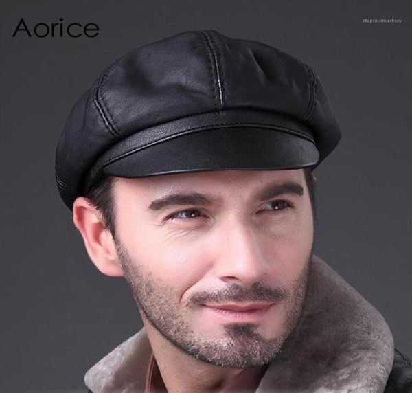 Chapeaux sboy aorice en cuir souple authentique conduisant la bonnet plate 2021 automne hiver mens élégant mode extérieur sport keep chaude chapeau noir 7740812