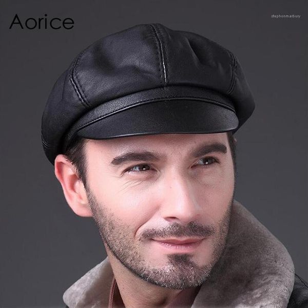 Sboy Chapeaux Aorice Véritable Cuir Souple Conduite Casquette Plate 2021 Automne Hiver Hommes Élégant Mode Extérieur Sport Garder Au Chaud Chapeau Noir 231H