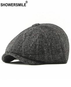 sboy hoeden sboy douche tweed cap mannen wol visgraat platte winter grijs gestreepte mannelijke Britse stijl gatsby hoed verstelbaar1683195