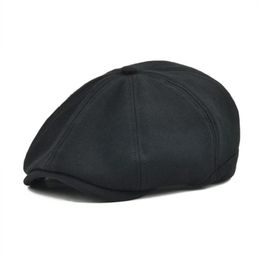 sboy Hoeden Sboy VOBOOM Grote maat zwarte katoenen platte pet Baret Boina Cabbie Driver Golf Heren Dames 8 panelen elastische band Duckbill Ivy 32220B