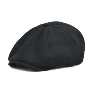 sboy Sombreros Sboy VOBOOM Gorra plana de algodón negro de gran tamaño Boina Boina Cabbie Driver Golf Hombres Mujeres 8 paneles Banda elástica Duckbill Ivy 32318A