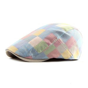 sboy Hats Spring Summer Color Plaid sboy Caps Men Cotton Flat Peaked Cap Women Painter Beret Hats 12 230717