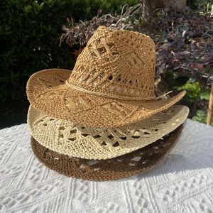 sboy Chapeaux Chapeau De Paille pour Femmes Hommes D'été À La Main Classique Vintage Creux Out Western Bouclé À Large Bord Soleil Pêche Escalade Casquette 230823