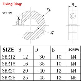 SBR12/16/20/25 mm Eje del riel lineal parada del collar del collar anillo de fijación de aluminio Aleación CNC Piezas 3D Caminaje fijo de riel lineal