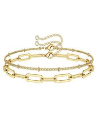 SC Dainty 14k gouden armband sieraden gepersonaliseerde gelaagde paperclipketen roestvrijstalen kristal charme s dames1638826