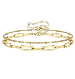 Sc Dainty Pulsera de oro de 14 quilates, joyería personalizada, cadena de clip en capas, dije de cristal de acero inoxidable s Women9504938