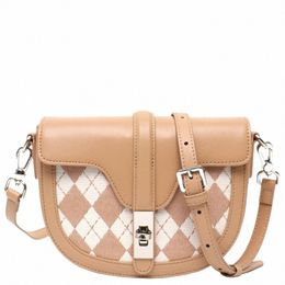 sc luxe patchwork sacs de selle femmes fi diamd treillis en cuir véritable serrure en métal rabat sacs à main d'épaule sacs à main crossbody E8q5 #