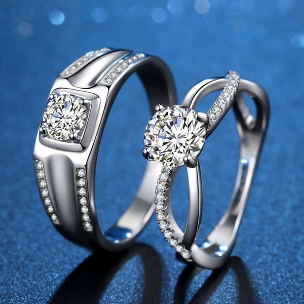 Sc nouveau Style coréen diamant mariage Couple anneaux Zircon 1ct Moissanite luxe S925 en argent Sterling pour femmes hommes