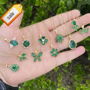 SC Vintage Luxe Smaragdgroene Zirkoon Ketting Multitype Druif Kruis Klaver Esdoornblad Bloem Vlinder Hanger Ketting Vrouwen