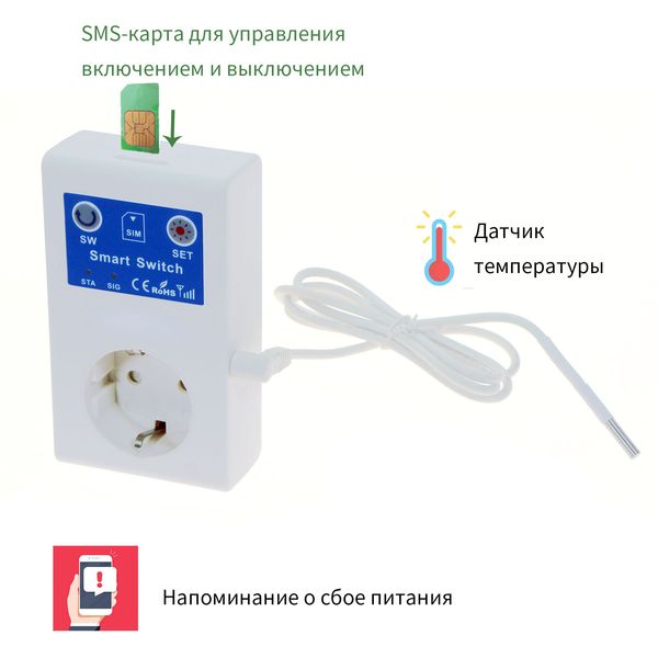 SC1 16A GSM enchufe UE interruptor de toma de corriente Control remoto del hogar puerta de garaje abridor SMS Control de temperatura recordatorio de apagado