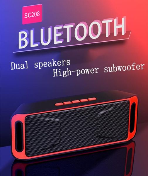 SC208 Mini haut-parleurs Bluetooth portables Haut-parleur sans fil Lecteur de musique puissant Support de caisson de basses de grande puissance TF USB FM Radio Retail Pac7053332