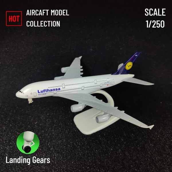 Escala 1 250 Modelo de avión de metal Réplica Lufthansa Airlines A380 Avión Aviación Colección de arte en miniatura Niño Juguete para regalo 240118