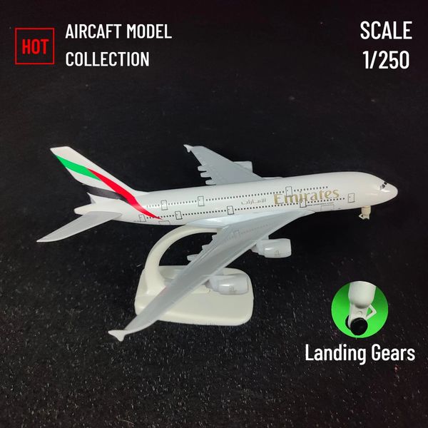 Escala 1 250 Modelo de avión de metal Réplica Emirates Airlines A380 Avión Aviación Colección de arte en miniatura Kid Boy Toy 240223