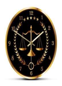 Scale of Justice Modern Clock Non tikkende uurwerk Lawyer Office Decor Firm Art Judge Law Hanging Wall Watch LJ2012117626344