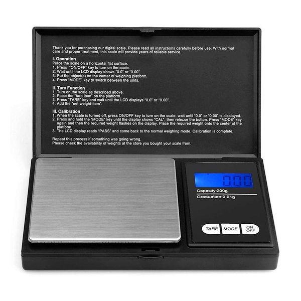 Escalas 200/300 / 500X0.01G Báscula de bolsillo digital portátil con pantalla LCD retroiluminada para joyería de oro Alimentos Café Hierbas en polvo Batteri OT2FV